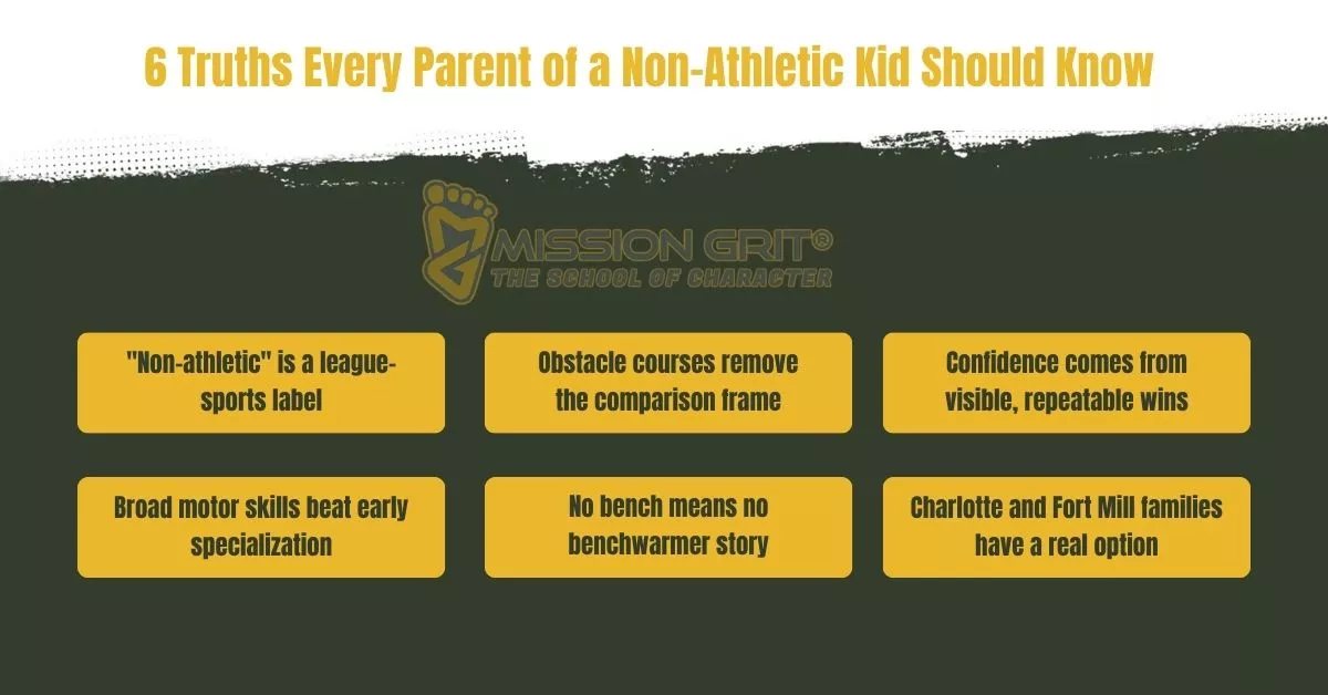 Graphic outlining six truths every parent of a non-athletic kid should know. 
